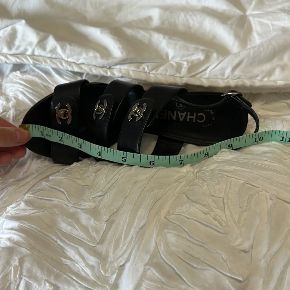 CHANEL Black Sandals with Silver Accents - Picture 8 of 10